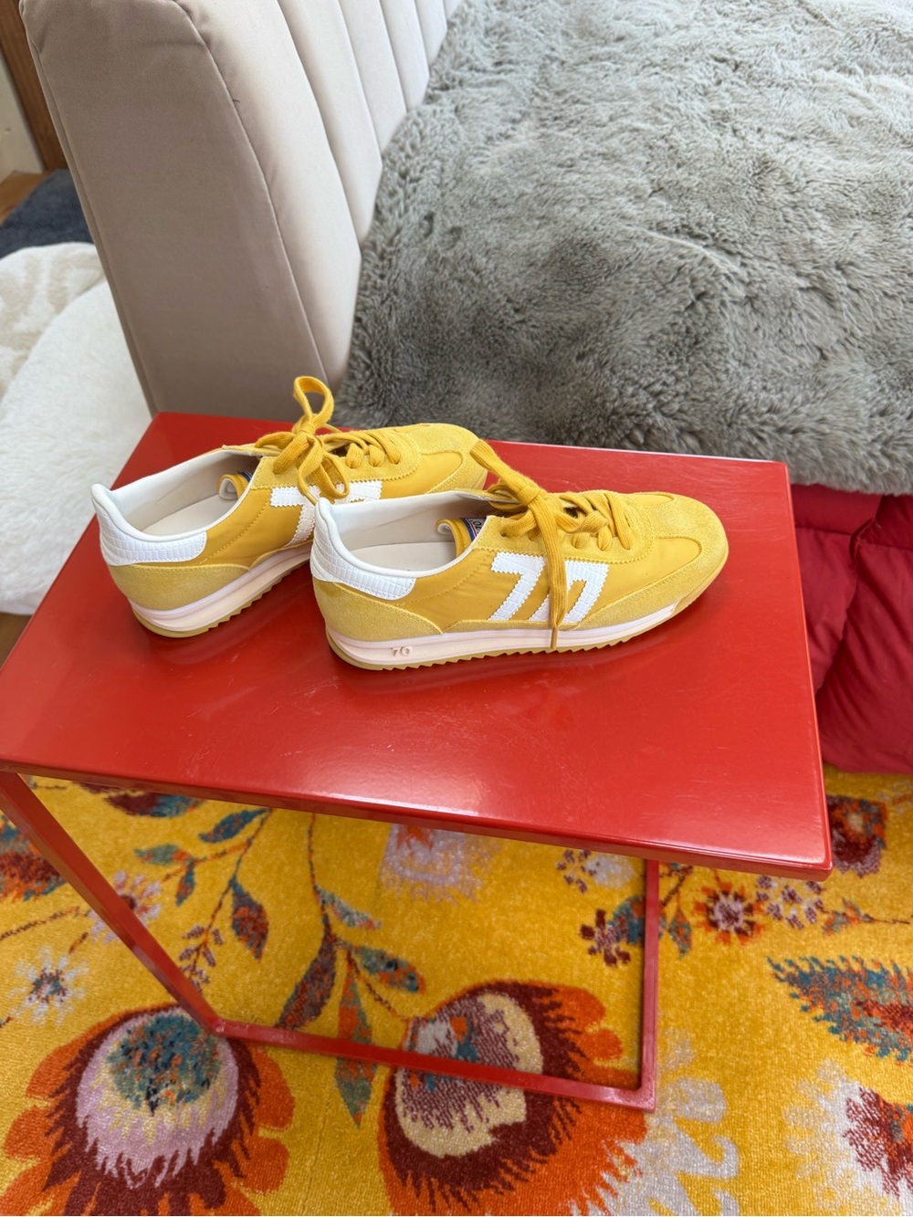 Women's Yellow Retro Lace-Up Sneakers with White Accents